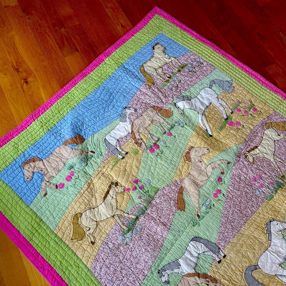 “Ponies in the Pasture” Twin-size Quilt and 2 Pillow Shams by The Company Store - Picture 2 of 14